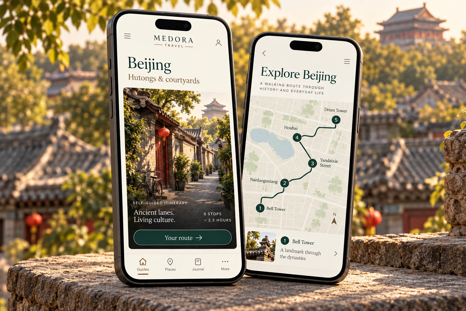 Medora Travel App concept, not released product screens