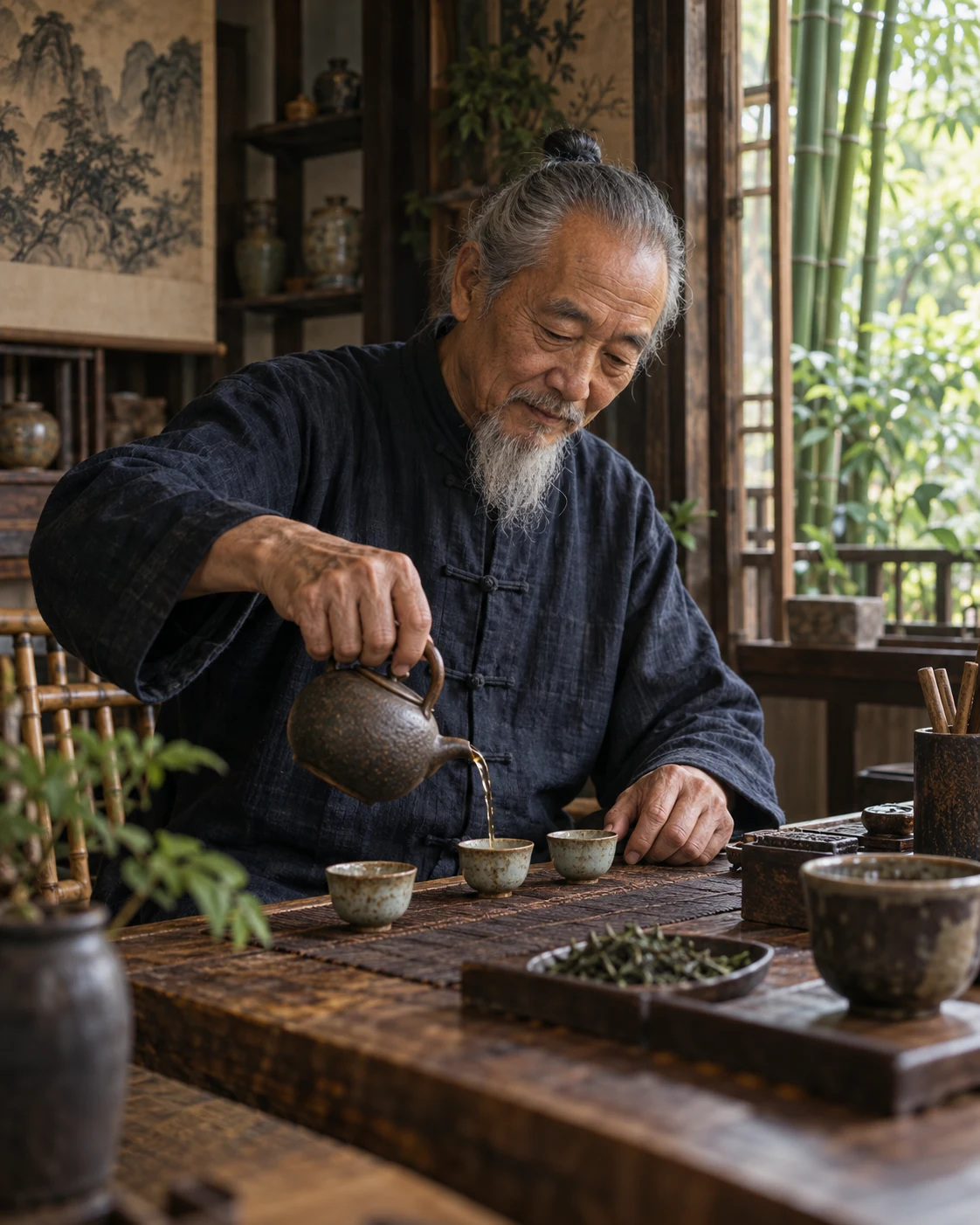 A tea artisan preparing Chinese tea, illustrative photograph